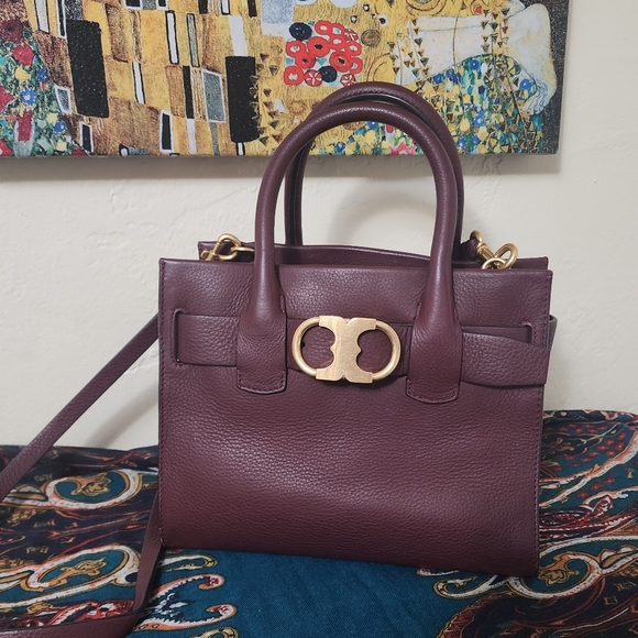 Tory Burch Handbags - Tory Burch Gemini Link Leather Satchel in Bordeaux